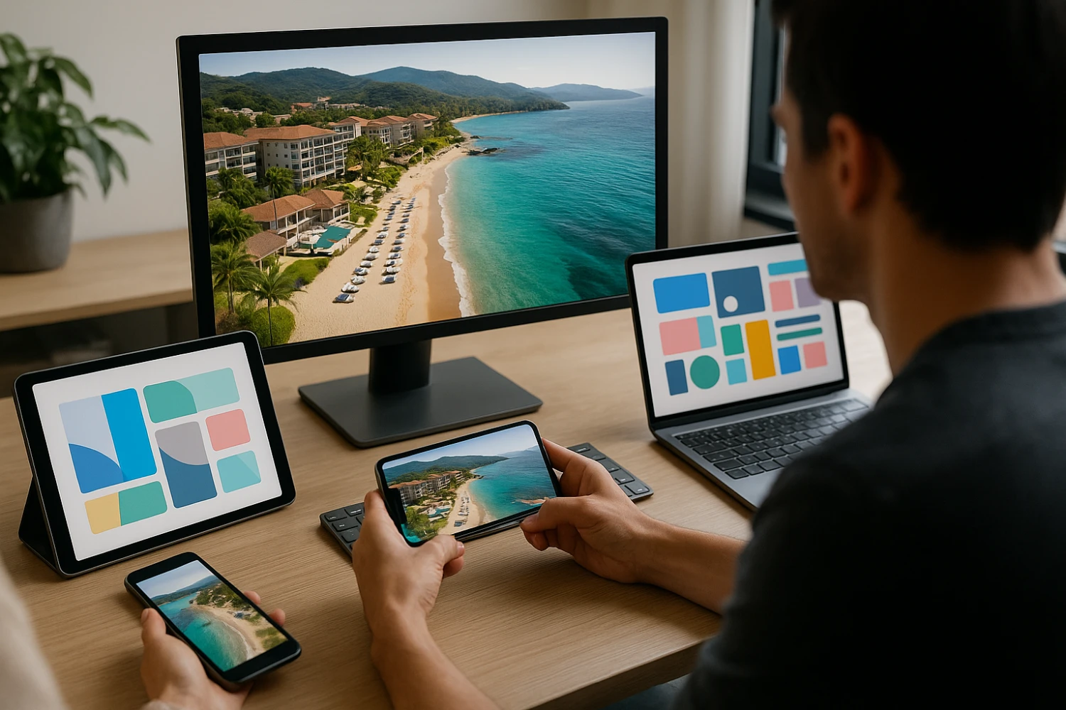 Drone video of hotel resort and beach destination