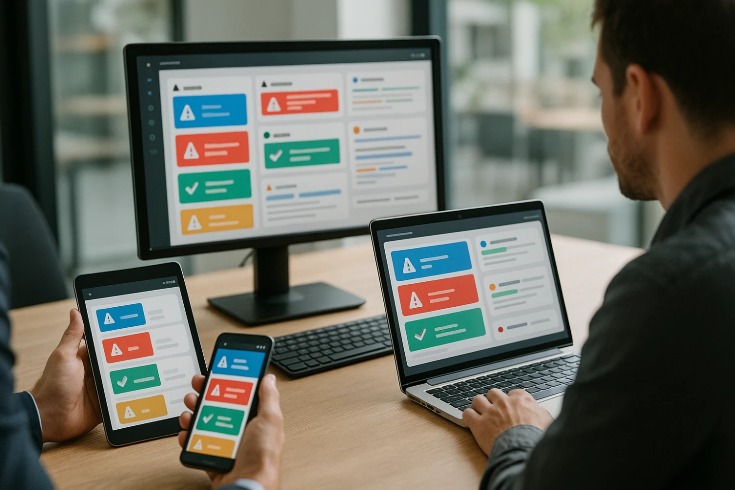 Security monitoring dashboard with alerts and status indicators
